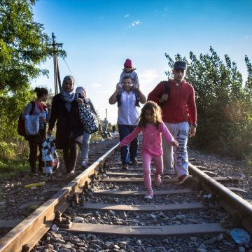 Refugees crossing the Hungarian border