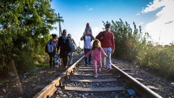 Refugees crossing the Hungarian border