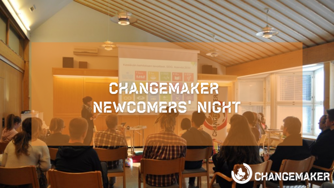 Youth attending a workshop with a text "Changemaker newcomers' night".