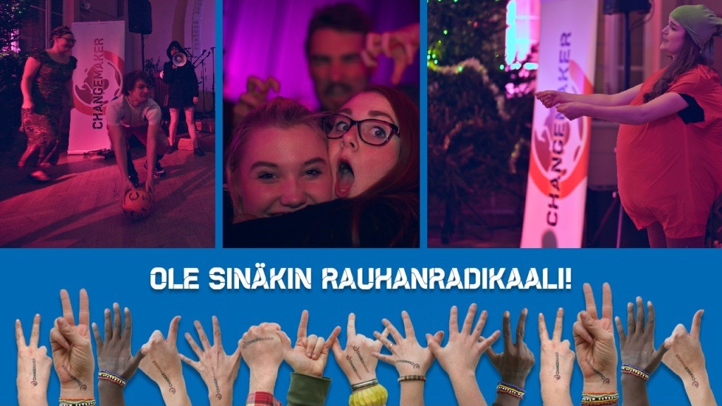 Vapaaehtoisia esiintymässä ja juhlimassa 10-vuotis syntymäpäivillä sekä kampanjan käsi-kuva